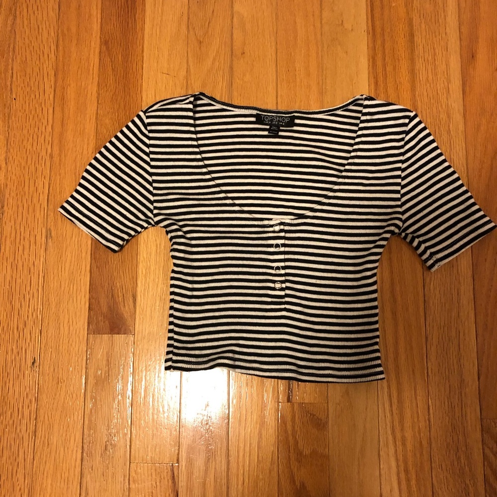 Black and White Striped Topshop Crop Top Size US 4